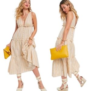 ASOS Striped Tiered Button-down Midi Ruffle Dress - Size 4